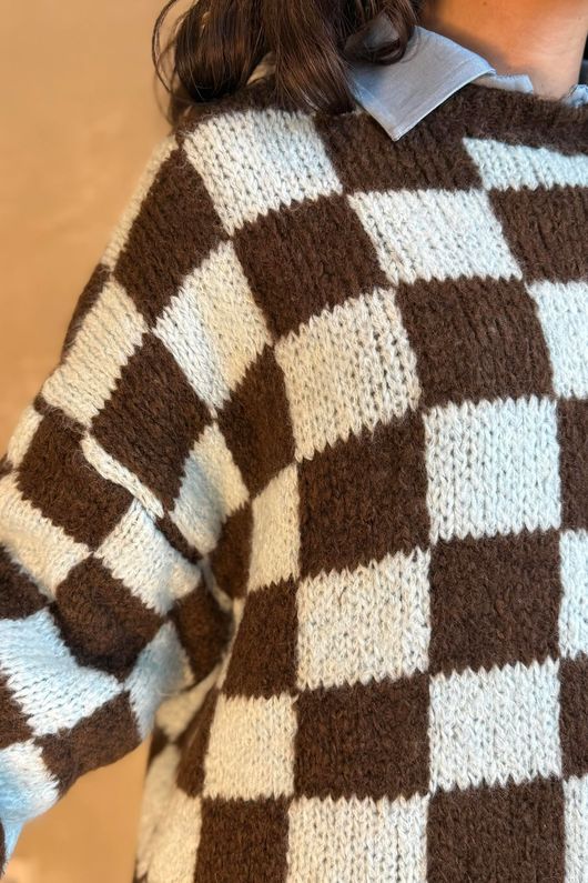 Big Softie Checkerboard Knit Chocolate & Blue